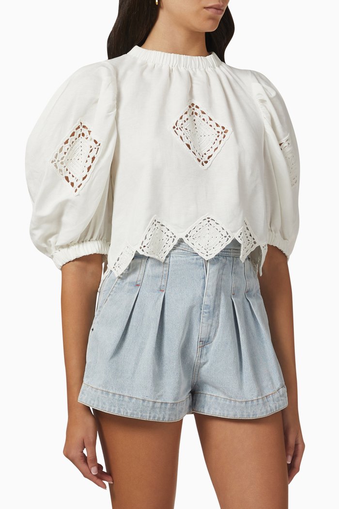 

Vlada Crochet Top in Linen and Rayon, White