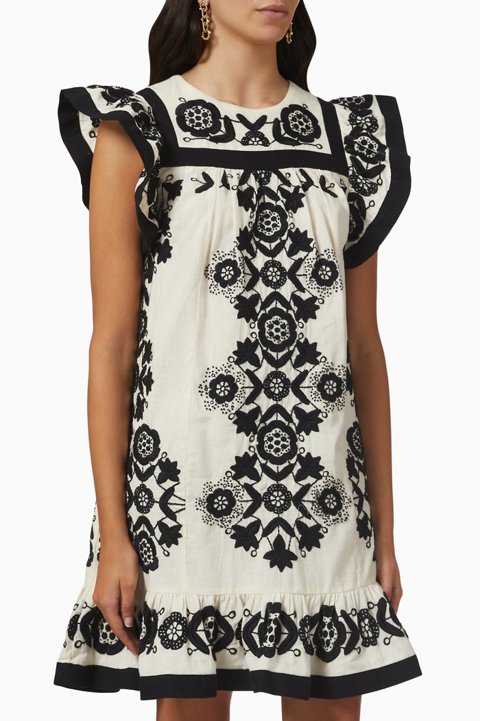 

Manuela Tunic Mini Dress in Cotton and Linen, Black