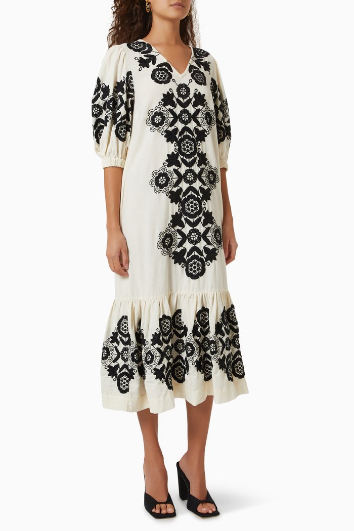

Manuela Midi Dress in Cotton and Linen, Black
