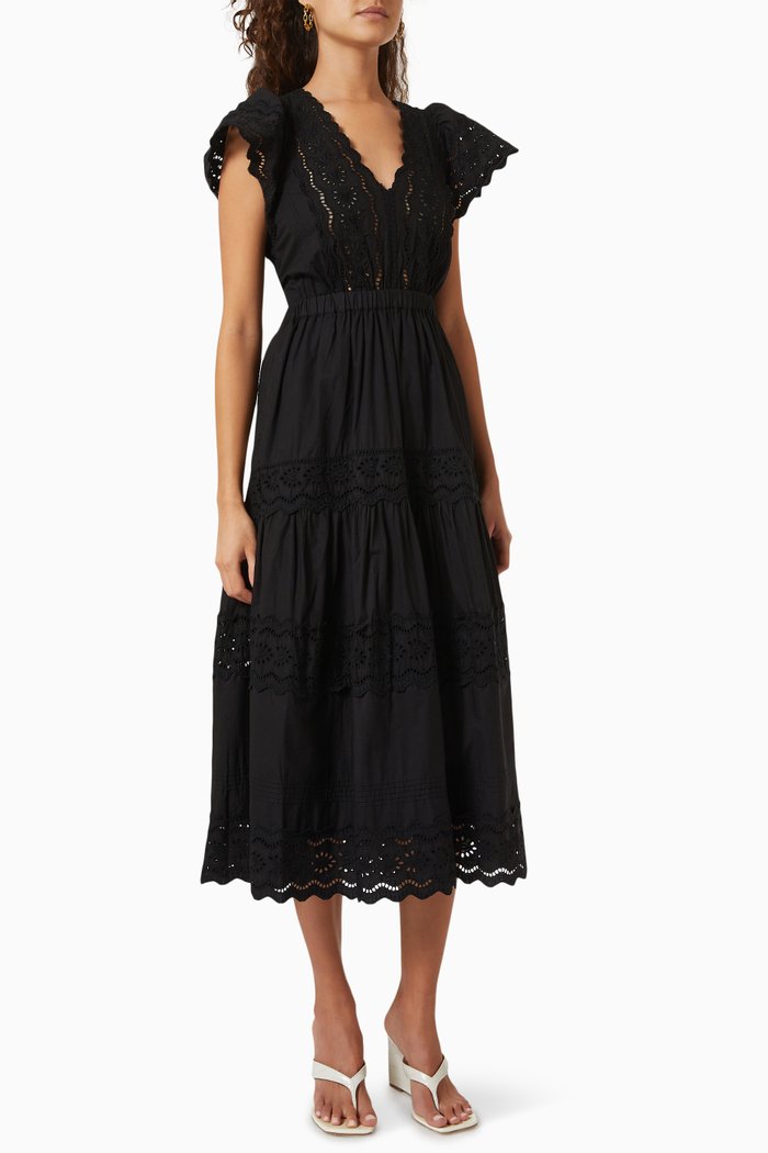 

Georgina Eyelet Midi Dress in Cotton, Black