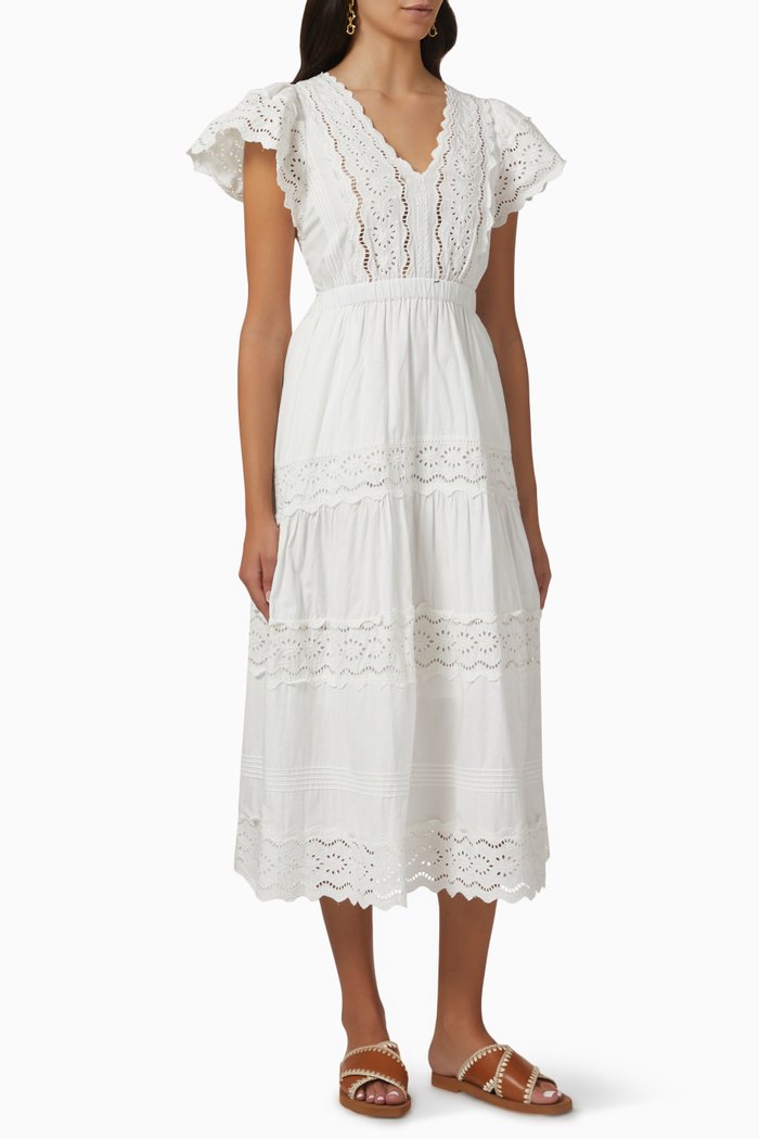

Georgina Eyelet Midi Dress in Cotton, White