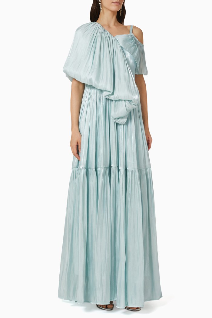 

Puff Sleeve Dress in Organza, Green