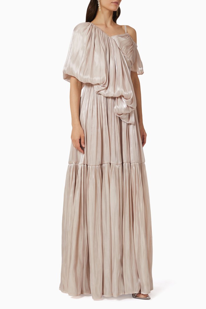 

Puff Sleeve Dress in Organza, Neutral
