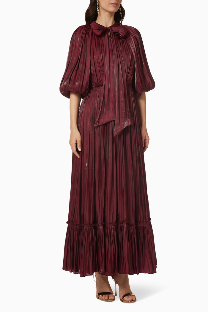 

Puff Sleeve Dress in Organza, Burgundy