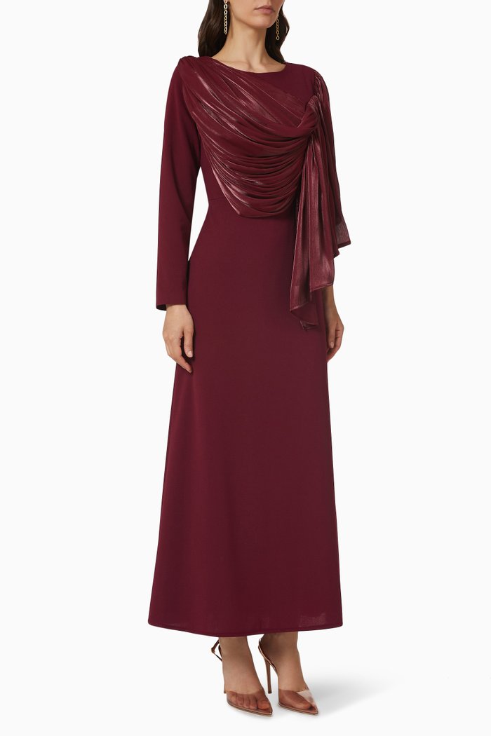 

Draped Midi Dress in Crepe, Burgundy