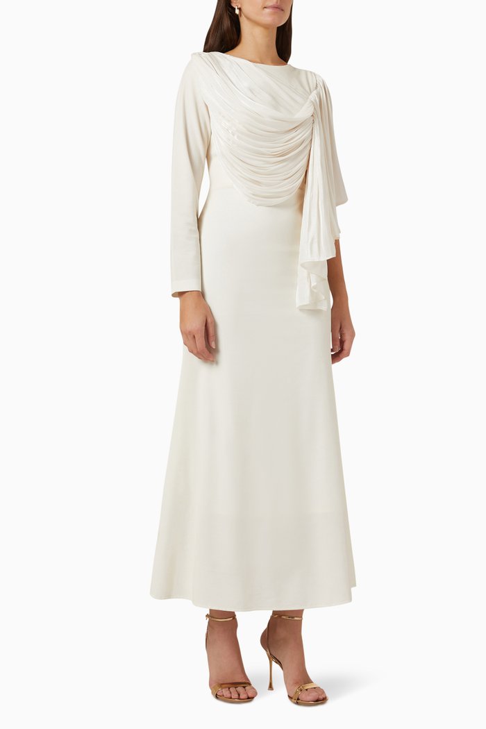 

Draped Midi Dress in Crepe, Neutral