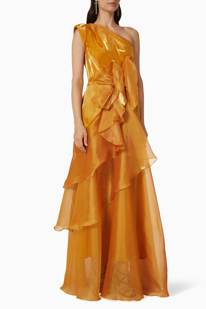 

One Shoulder Dress in Organza, Yellow