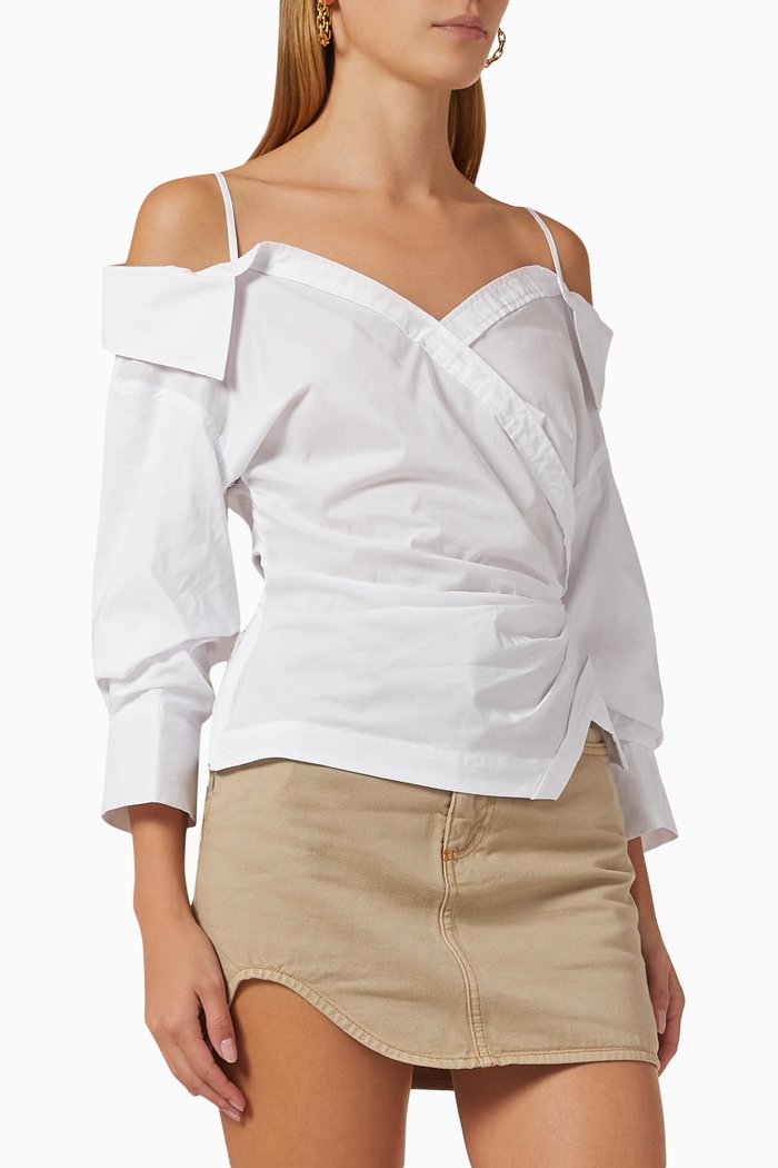 

Elizabeth Off-the-shoulder Top in Cotton Poplin, White