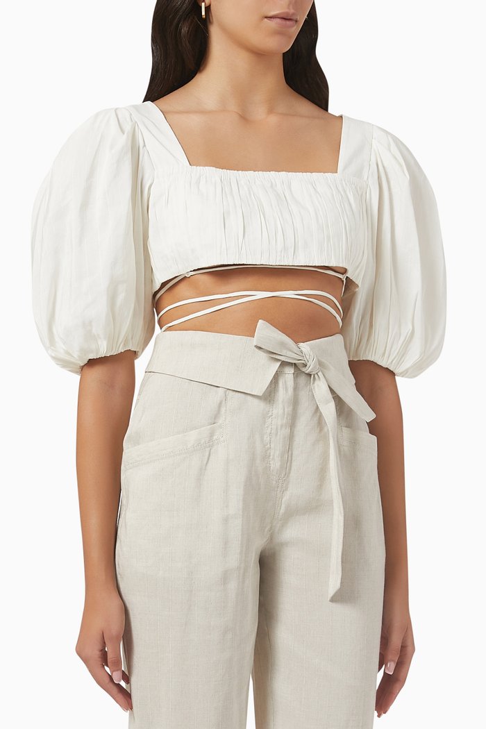 

Lennie Crop Top in Linen Blend, White