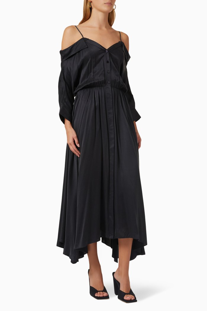 

Kiari Off-the-shoulders Dress in Charmeuse, Black