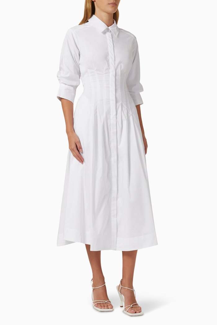 

Jazz Pintuck Midi Dress in Cotton Poplin, White