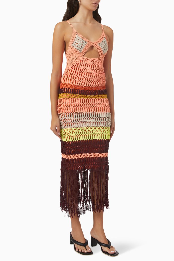 

Marie Crochet Maxi Dress in Cotton Blend, Multicolour