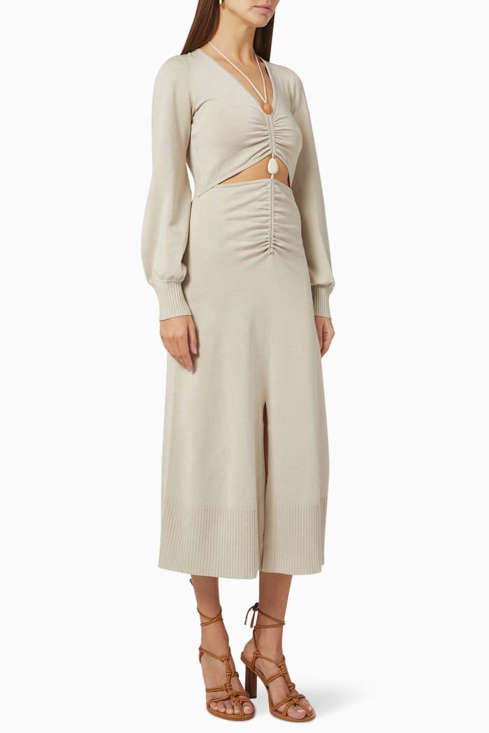 

Inez Cut-out Midi Dress in Compact Rib Knit, Neutral