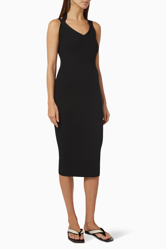 

Miriam Midi Dress in Compact Rib Knit, Black