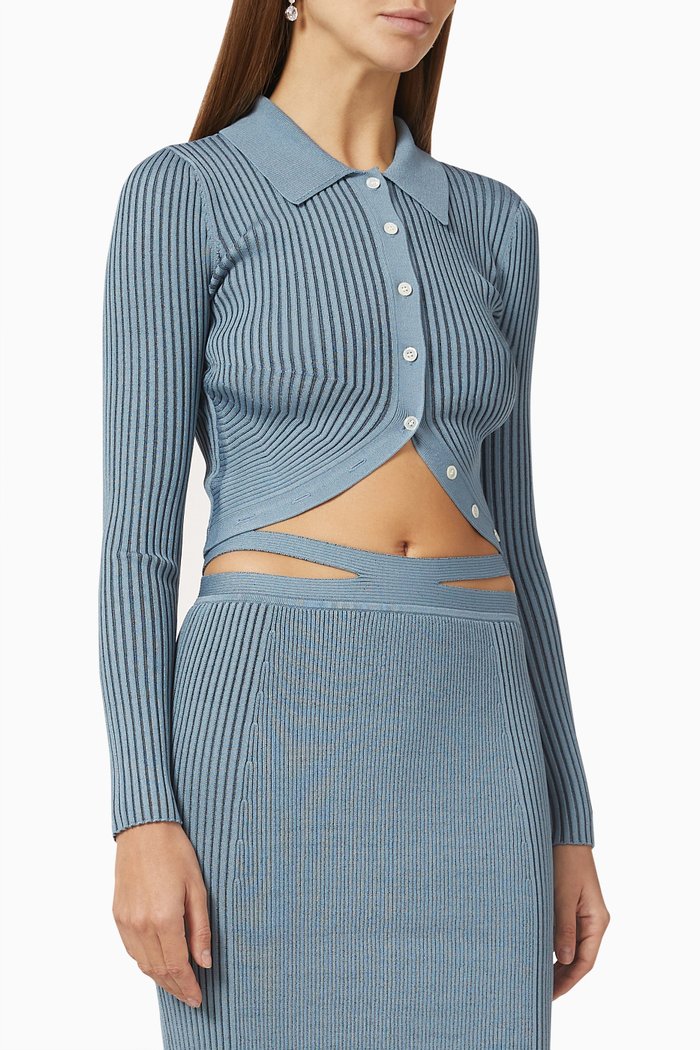

Sol Crop Top in Compact Rib Knit, Blue