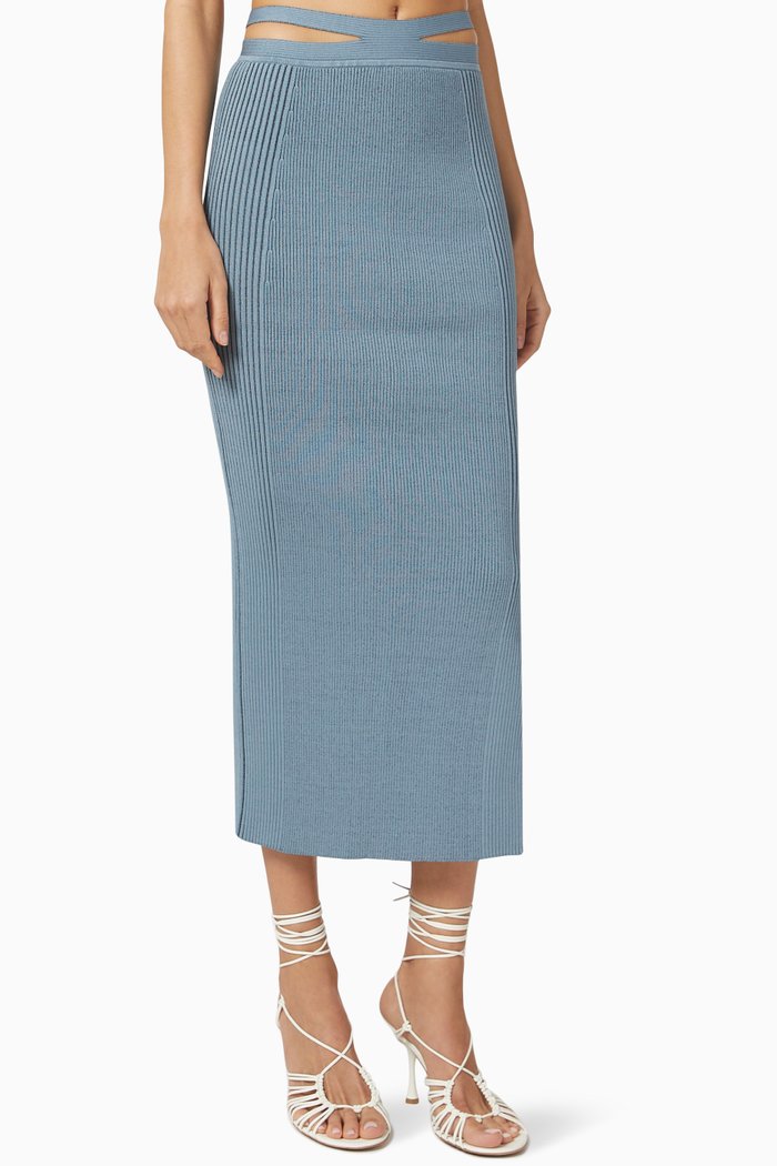 Orion Midi Skirt in Compact Rib Knit, Blue