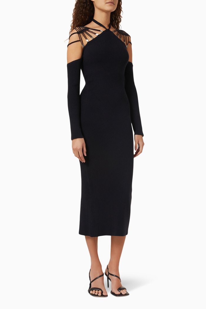

Payten Macramé Midi Dress in Cotton-blend Knit, Black
