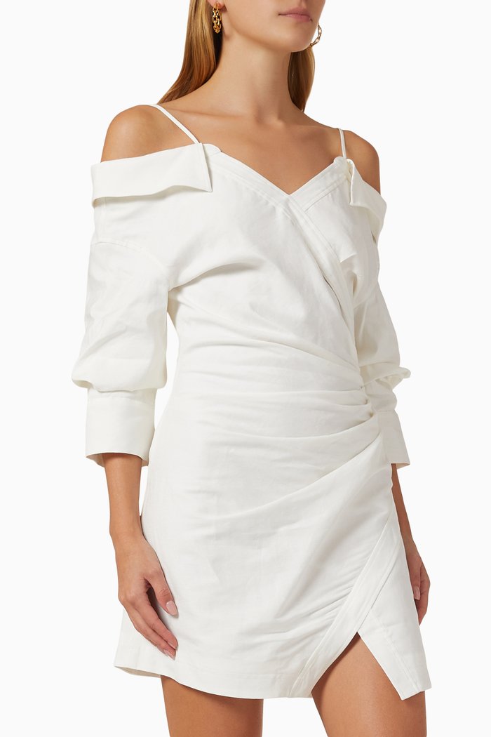 

Manrow Draped Off-the-shoulder Dress, White