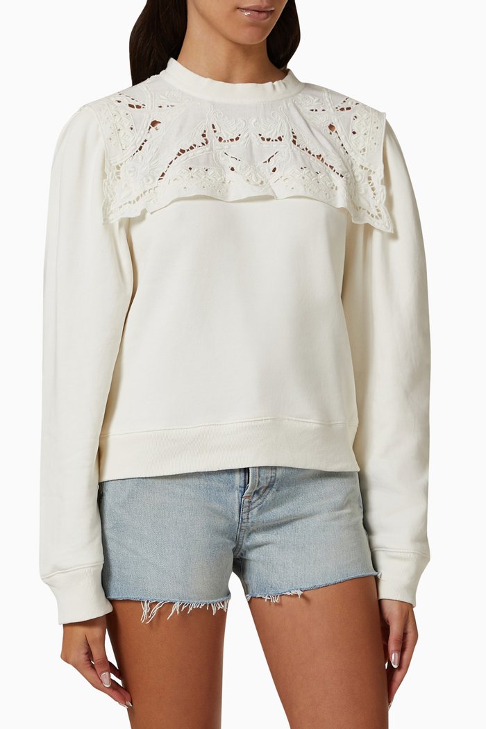 

Anita Eyelet Sweatshirt in Cotton, Neutral