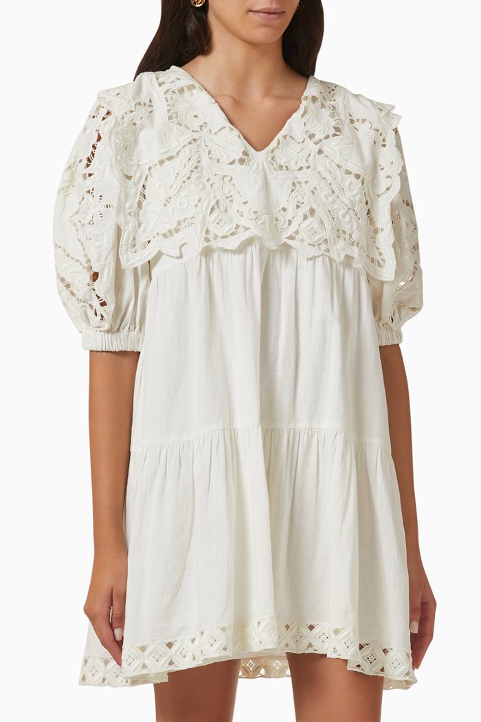 

Anita Eyelet Mini Dress in Cotton-linen, Neutral