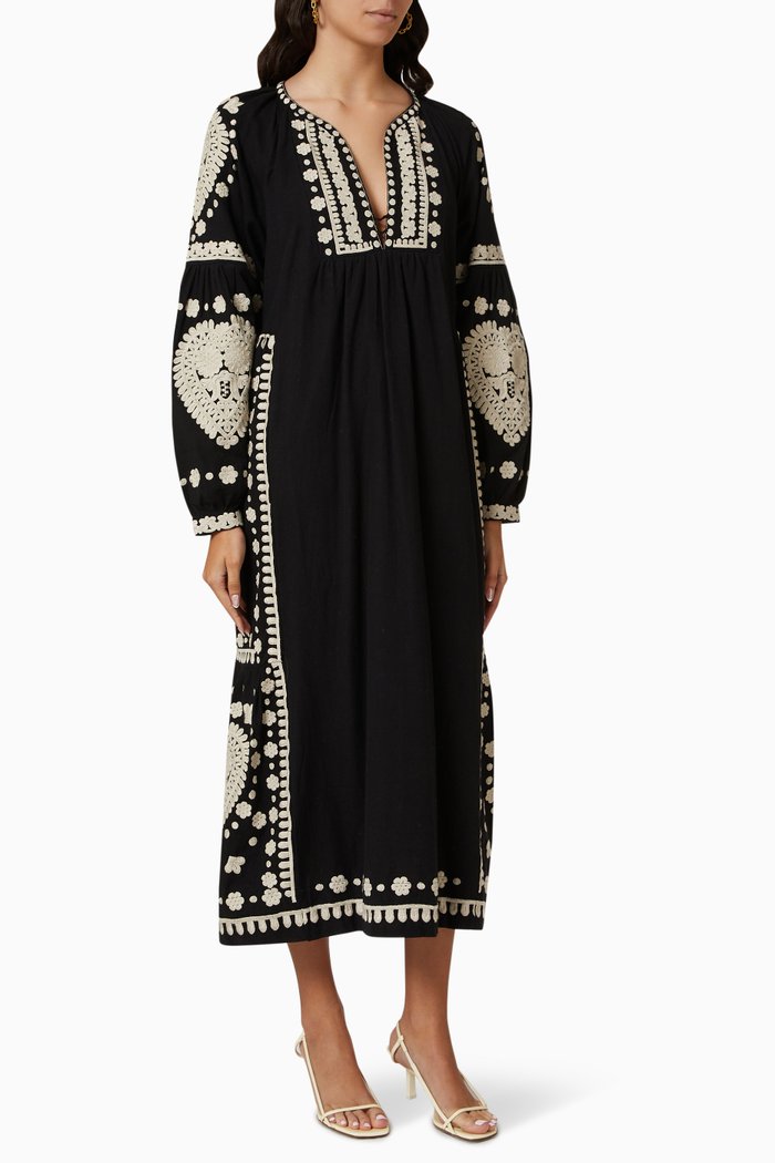 

Holly Soutache Midi Dress in Cotton-linen, Black