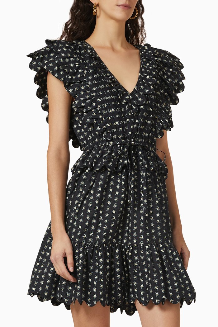 

Pascala Floral-print Mini Dress in Cotton, Black