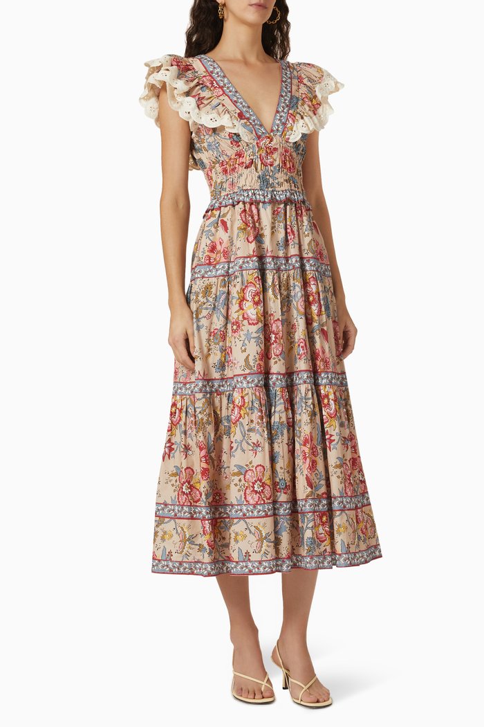

Tess Floral-print Midi Dress in Cotton, Neutral