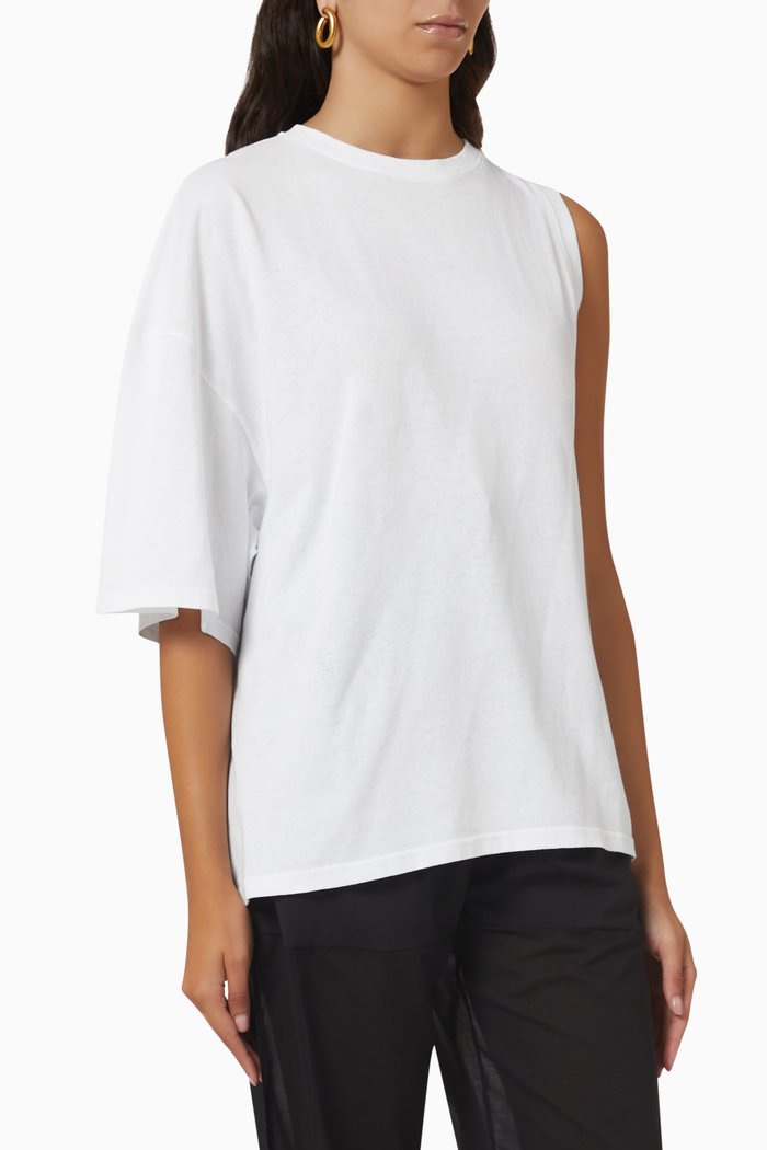 Oversized One Sleeve T-shirt in Organic Cotton, White