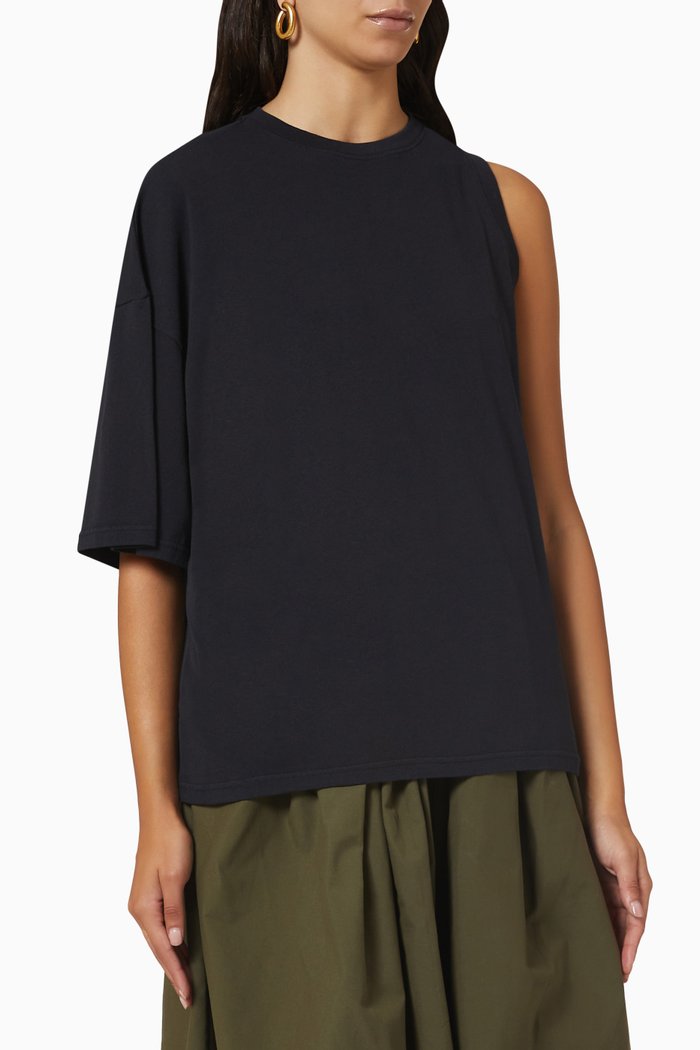 Oversized One Sleeve T-shirt in Organic Cotton, Black