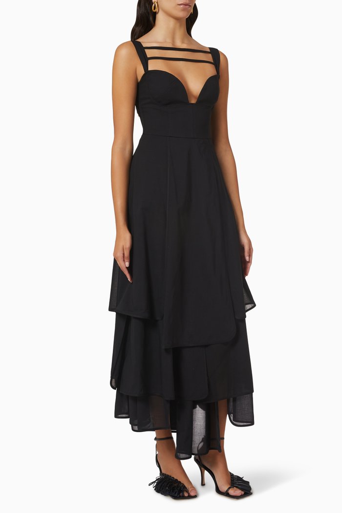 

Multi Panel Asymmetric Maxi Dress in Muslin, Black