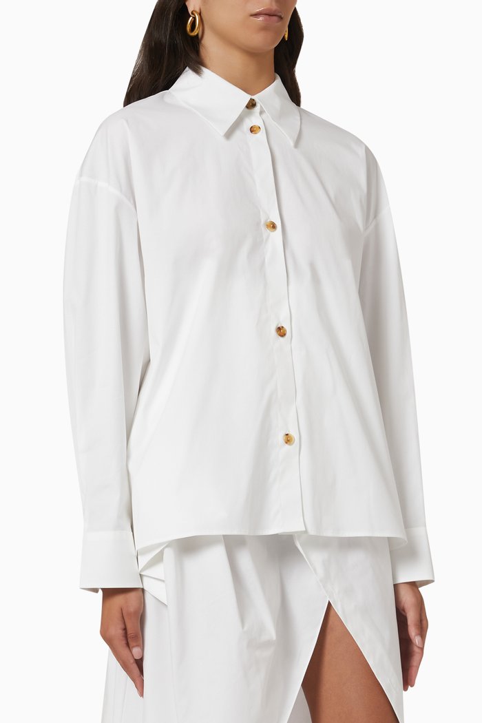 Decorative Back Collar Shirt in Cotton Poplin, White
