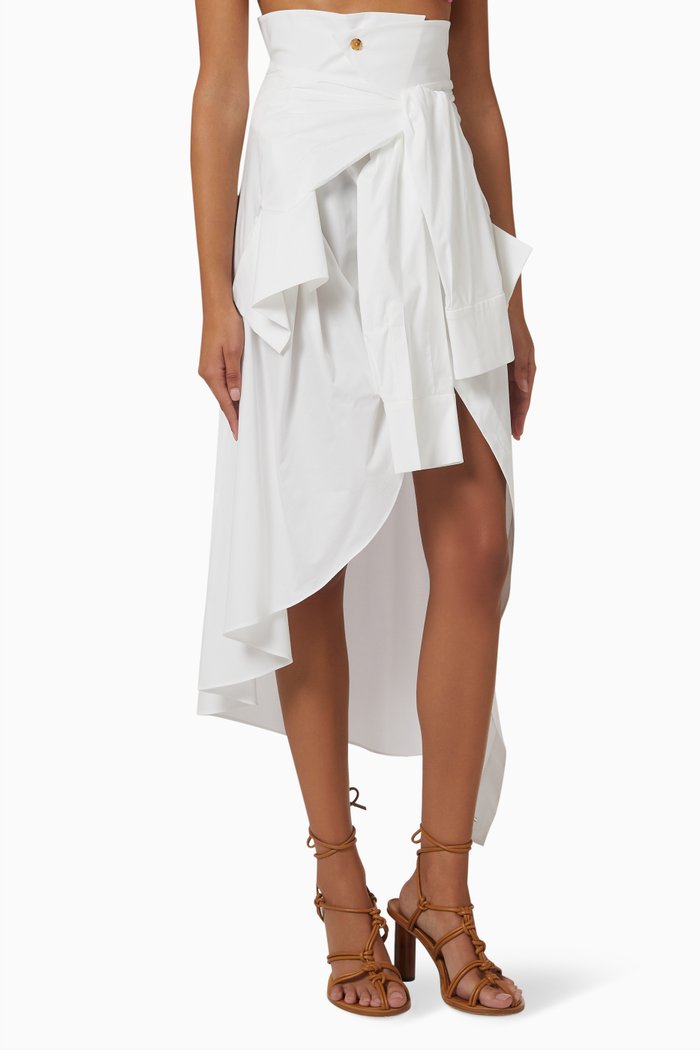 Deconstructed Shirt Midi Skirt in Cotton Poplin, White