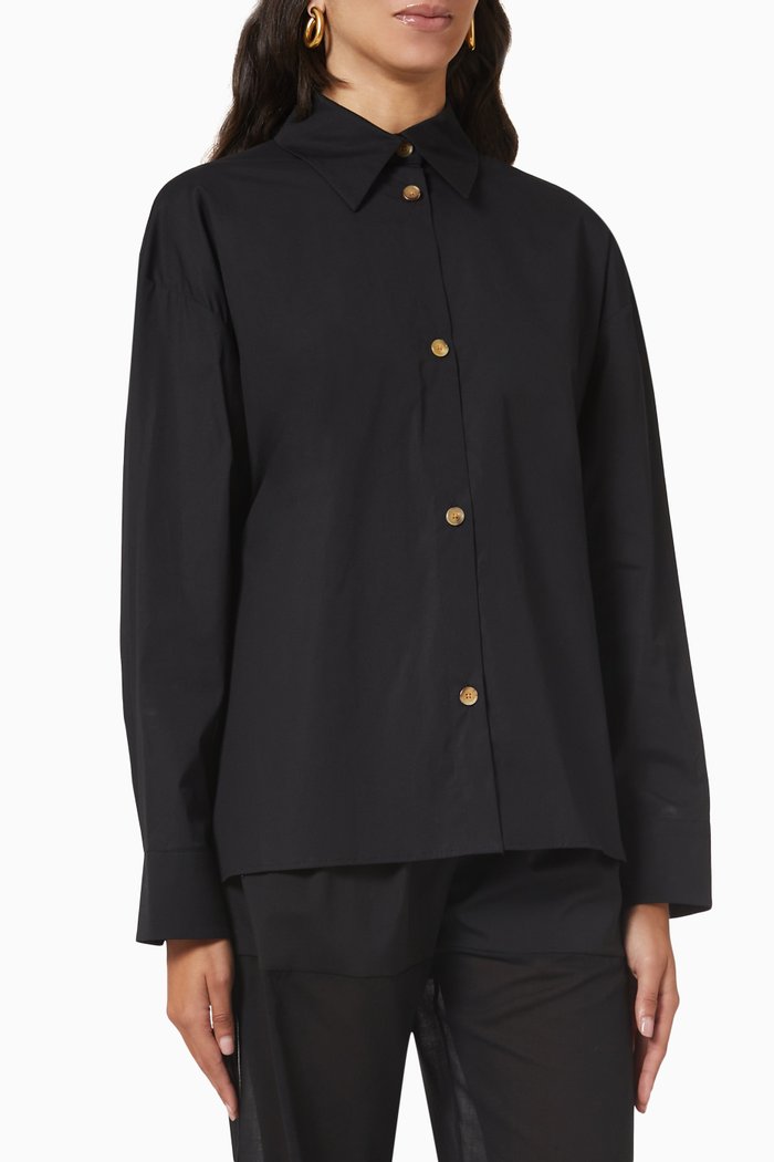 

Decorative Back Collar Shirt in Cotton Poplin, Black