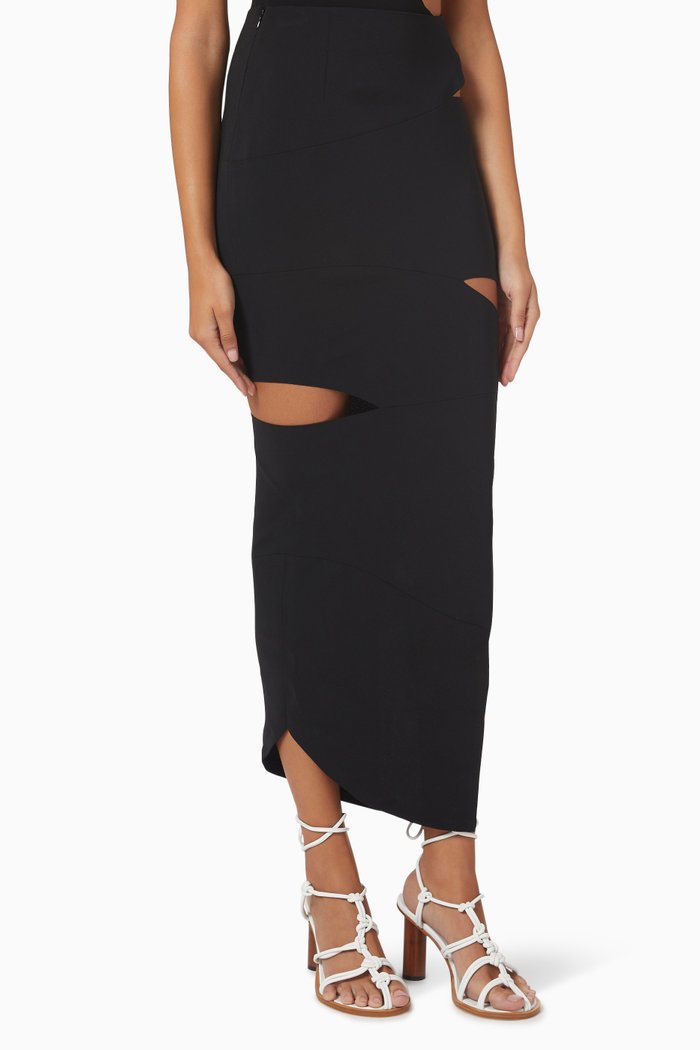 

Cut-out Pencil Maxi Skirt in Ribbed Jersey, Black