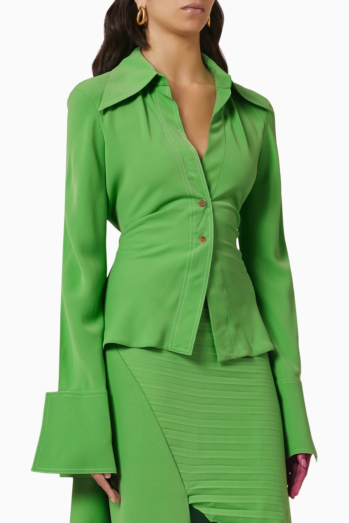 

Back Belt Fitted Shirt, Green