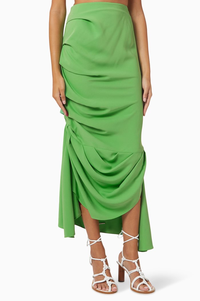 Draped Maxi Skirt in Crepe, Green