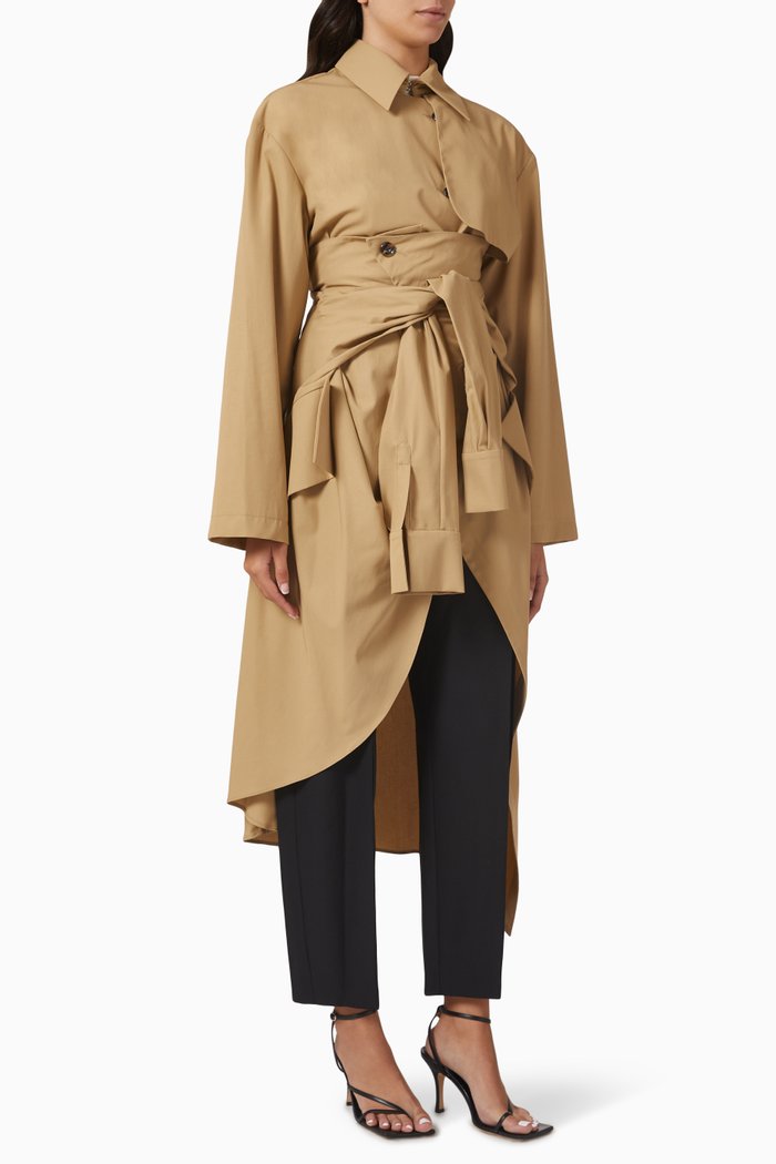 

Long Sleeve Trench Coat in Heavyweight Cotton, Neutral