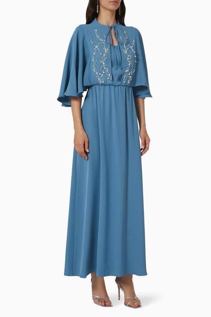 Keyhole-Detail Embellished Kaftan, Blue