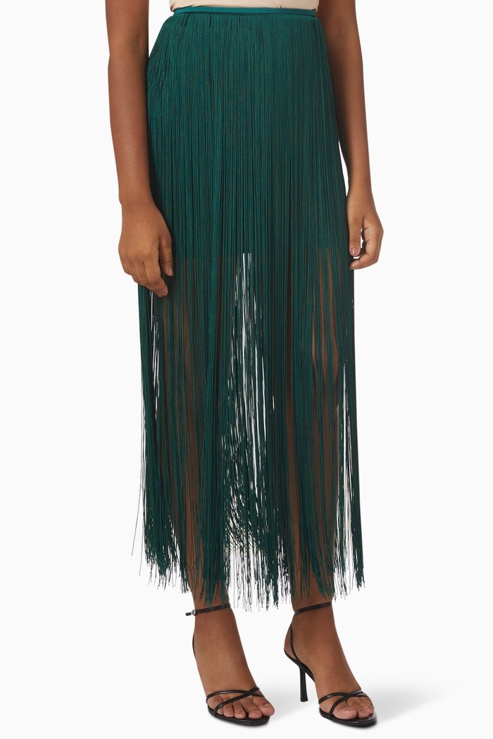 

Solsticio Fringed Midi Skirt in Viscose Blend, Green
