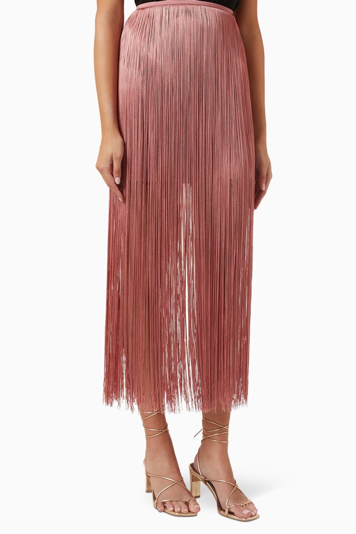 

Solsticio Fringed Midi Skirt in Viscose Blend, Pink