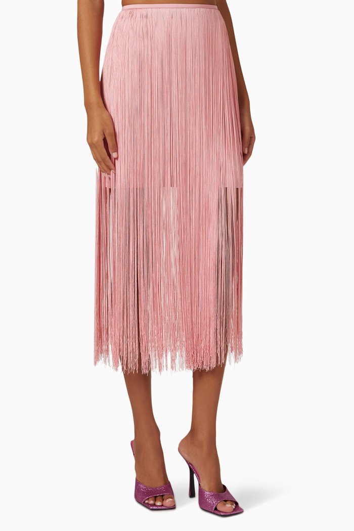 

Solsticio Fringed Midi Skirt in Viscose Blend, Pink