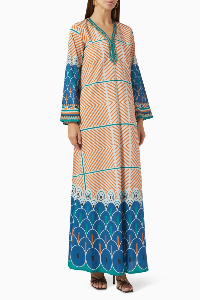 

Printed Kaftan in Cotton, Blue