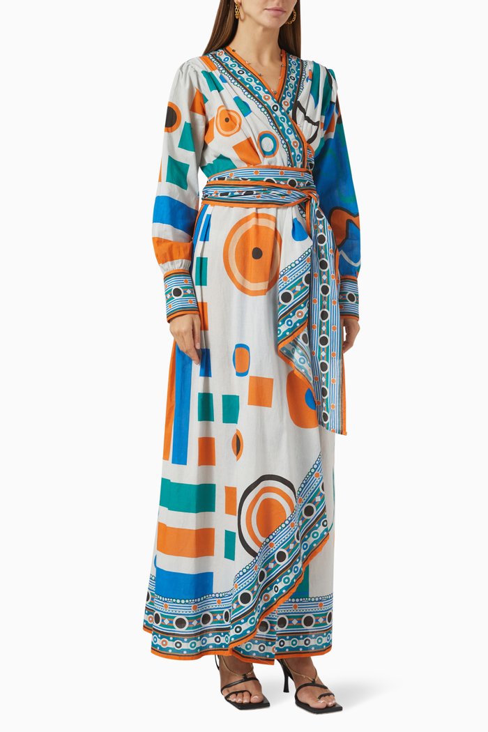 

Aayat Wrap Kaftan in Cotton, Multicolour