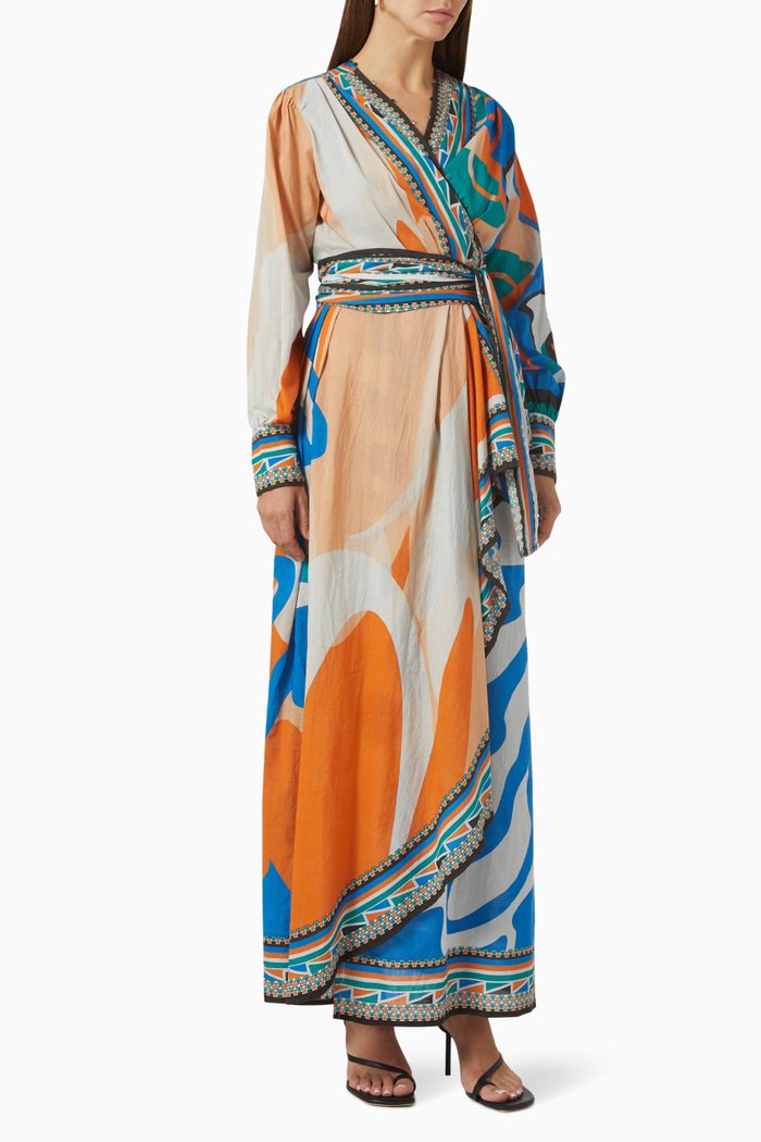 

Elenor Wrap Kaftan in Cotton, Orange