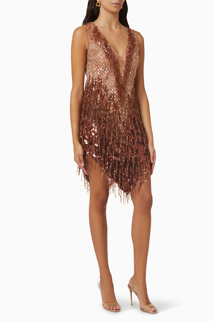 

Ruffled Mini Dress in Shaded Sequins, Pink