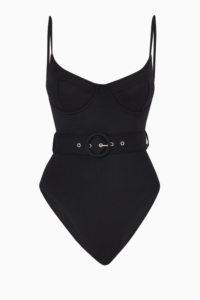 

Noa Belted One-piece Swimsuit in Stretch Nylon, Black
