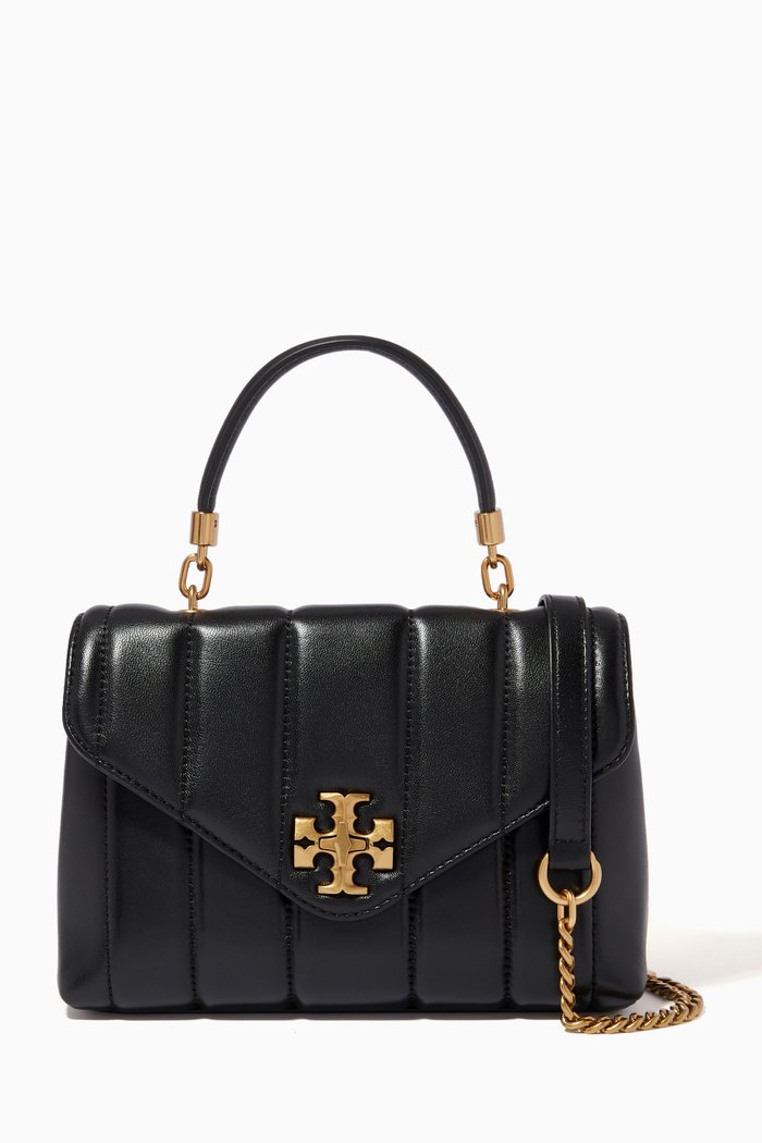 Kira Small Top Handle Bag in Quilted Leather, Black