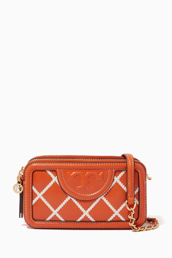 

Fleming Pop Quilt Double-zip Mini Bag in Leather, Orange
