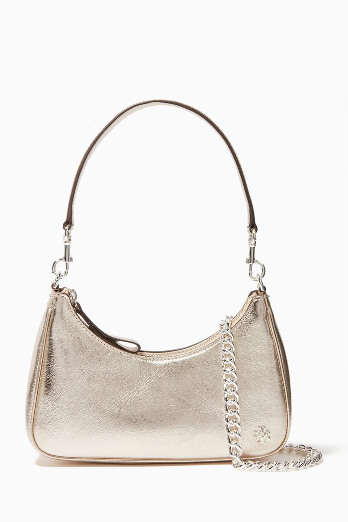 

151 Mercer Small Crescent Bag in Metallic Leather, Gold