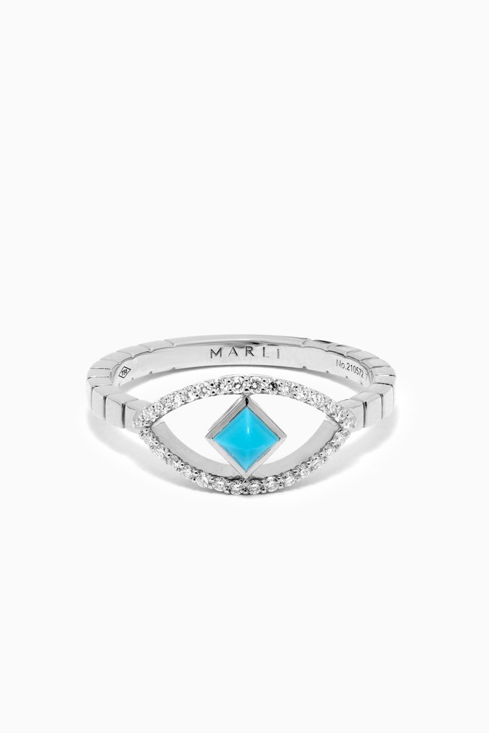 

Cleo Diamond & Turquoise Ring in 18kt White Gold, Silver